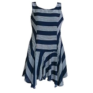Leshop Women's Navy Blue Striped Sleeveless Midi Dress